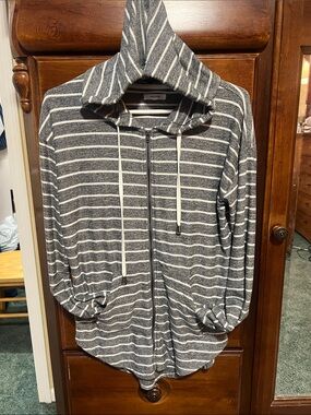 Maurices Gray & White Striped Zip Hoodie